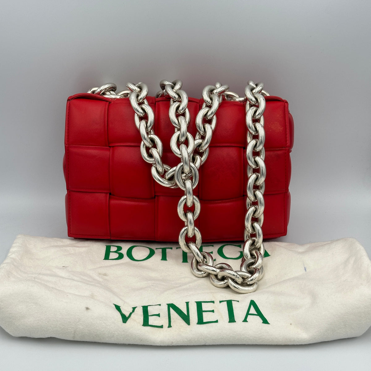 Bottega Veneta Nail Polish Red Woven Leather Maxi Weave Padded Cassett