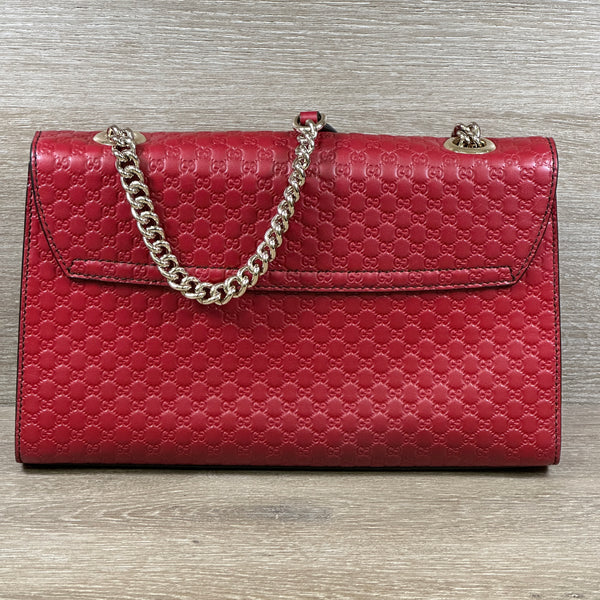 Gucci Emily Chain Flap Shoulder Bag - Red Micro Guccissima Leather (Medium) - Chicago Pawners & Jewelers