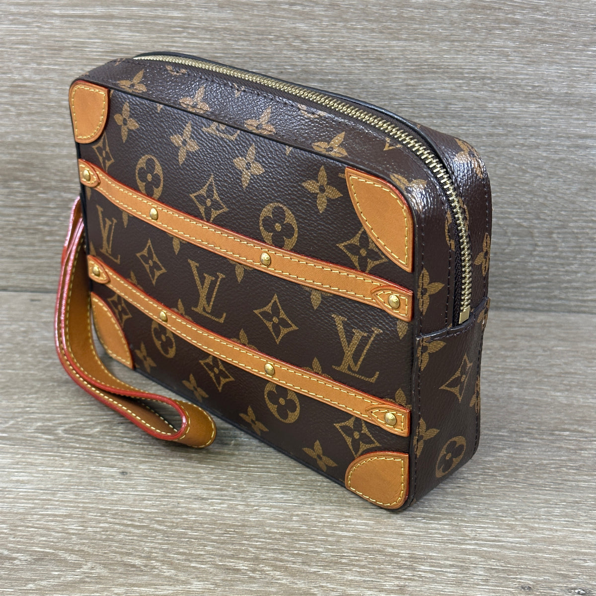 Louis Vuitton Brown Monogram Coated Canvas Soft Trunk Pouch Gold Hardware, 2019, Handbag