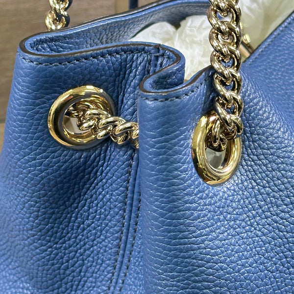 Gucci Soho Blue Caspian Gold Double Chain - Hobo Leather Shoulder Bag - Chicago Pawners & Jewelers