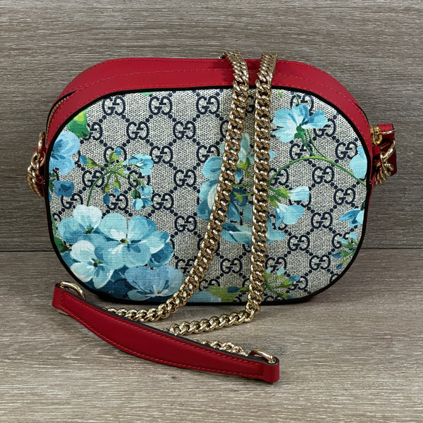 Gucci Chain Crossbody Bag Blooms Print GG Coated Canvas Mini Print, Red - Chicago Pawners & Jewelers