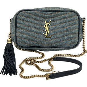 Saint Laurent Lou Mini YSL Monogram Denim Camera Bag - California Blue - Chicago Pawners & Jewelers