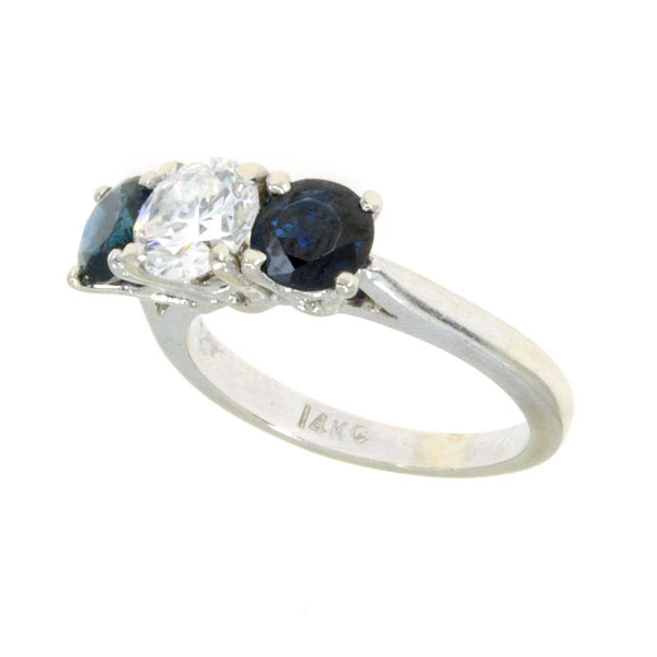 1.85ct Diamond & Sapphire 3 Stone Engagement Ring - Chicago Pawners & Jewelers