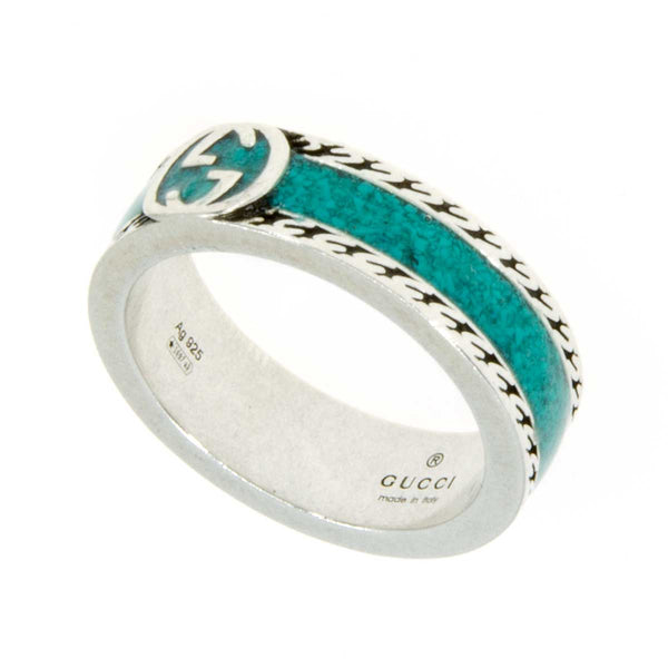 Gucci Ring with Interlocking G in Silver with Turquoise Enamel - Chicago Pawners & Jewelers