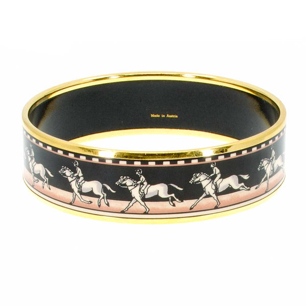 Hermes Black & Pink Enamel Equestrian Bangle Bracelet - Chicago Pawners & Jewelers