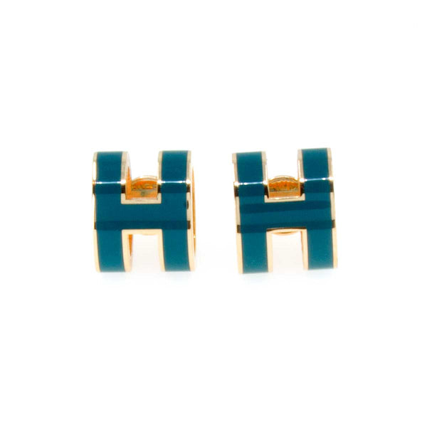 Hermes Mini Pop H Earrings Bleu Jean - Chicago Pawners & Jewelers