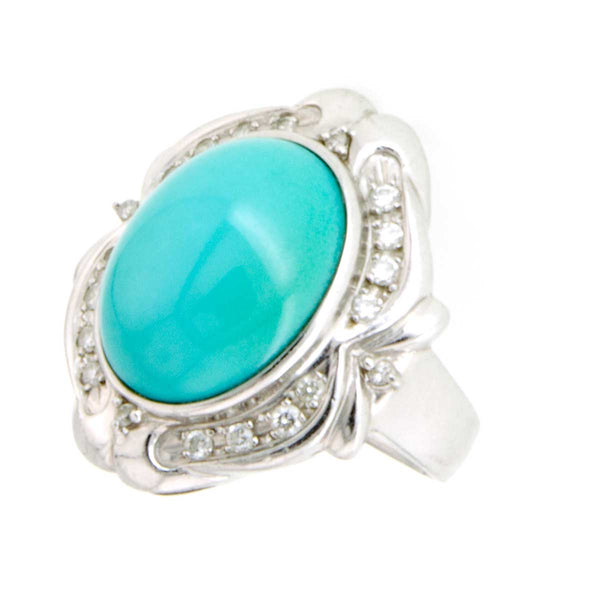 Vintage 9.52ct Persian Turquoise & Diamond Ring - Chicago Pawners & Jewelers
