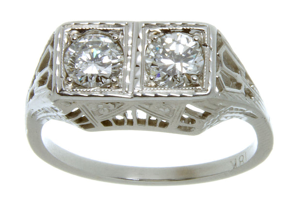 Antique Filigree 2 Stone Diamond Ring - Chicago Pawners & Jewelers