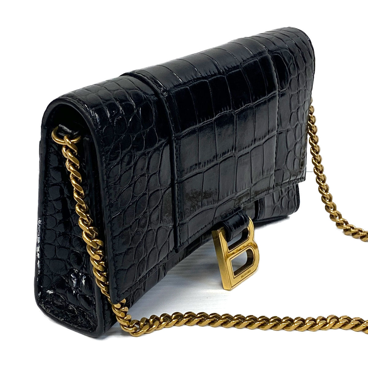 Balenciaga Hourglass crocodile-effect Chain Wallet - Black