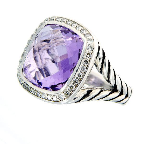 David Yurman Albion Amethyst & Diamond Ring 14mm - Chicago Pawners & Jewelers