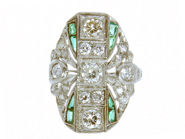 Art Deco Platinum Diamond & Emerald Ring - Chicago Pawners & Jewelers