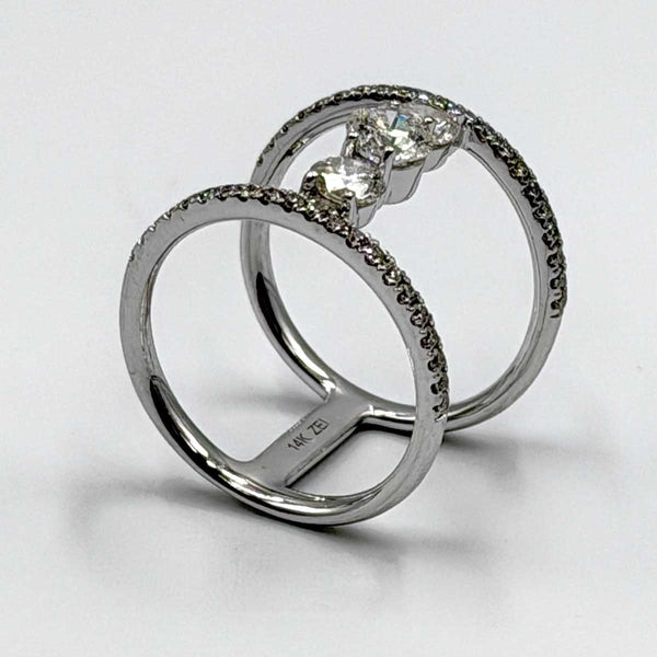14k White Gold North South Dual Band Ring with 1.25ctw Diamonds