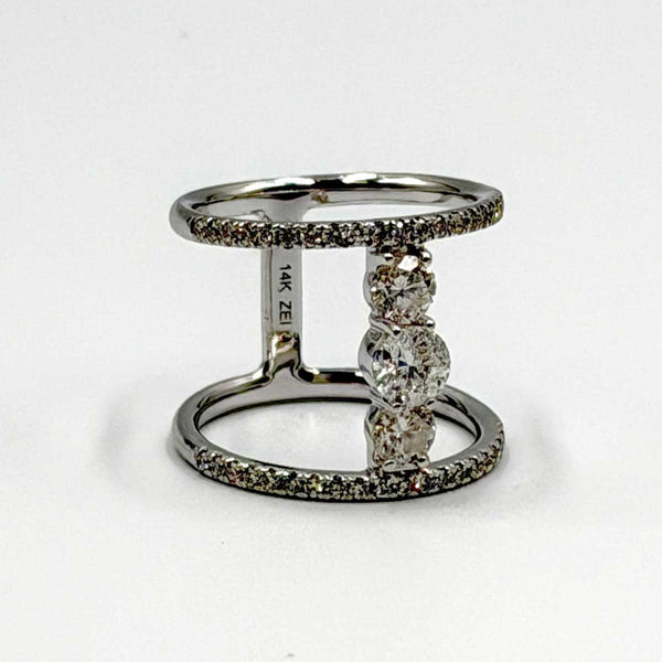 14k White Gold North South Dual Band Ring with 1.25ctw Diamonds
