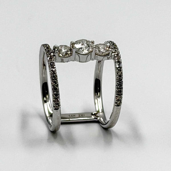 14k White Gold North South Dual Band Ring with 1.25ctw Diamonds