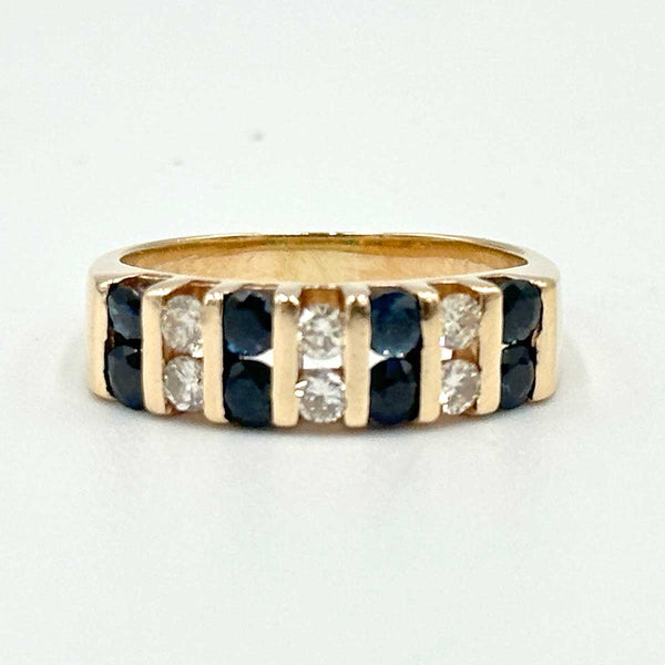 14k Yellow Gold Multi-Column Diamond and Sapphire Band