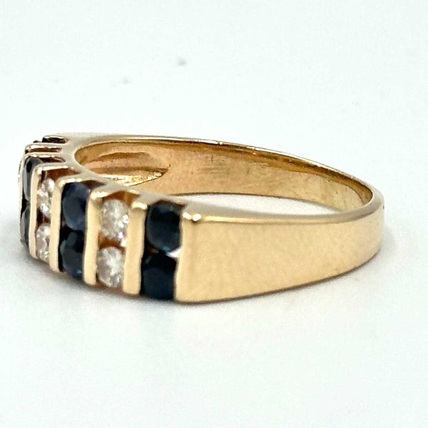 14k Yellow Gold Multi-Column Diamond and Sapphire Band