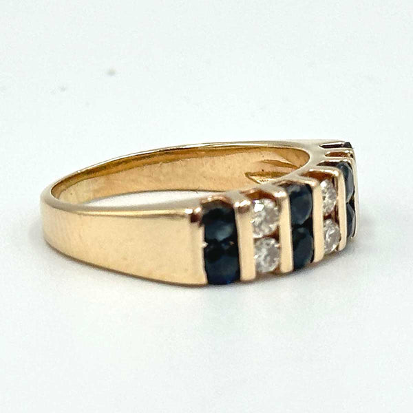 14k Yellow Gold Multi-Column Diamond and Sapphire Band