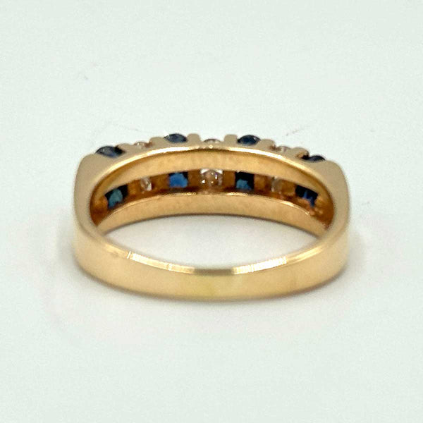 14k Yellow Gold Multi-Column Diamond and Sapphire Band