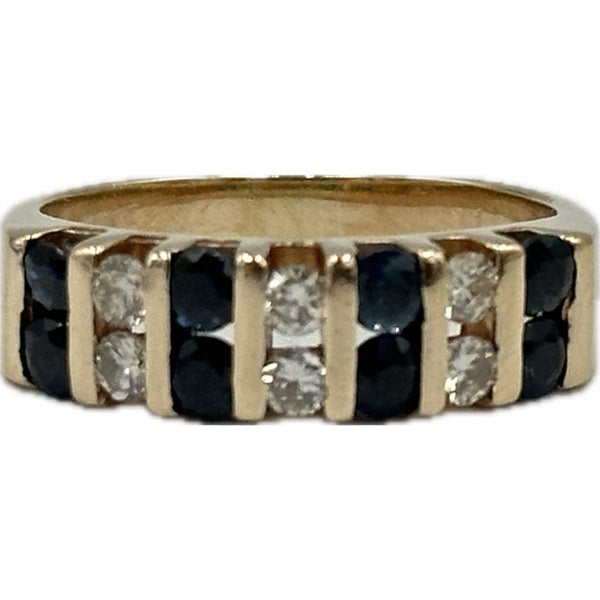 14k Yellow Gold Multi-Column Diamond and Sapphire Band