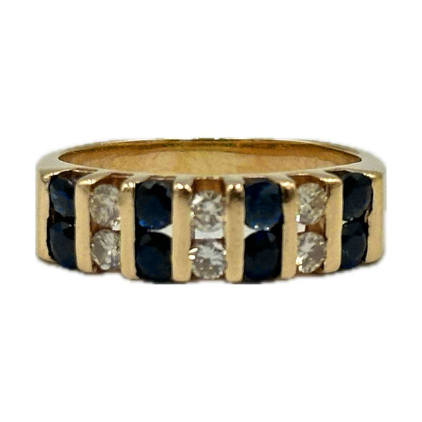 14k Yellow Gold Multi-Column Diamond and Sapphire Band