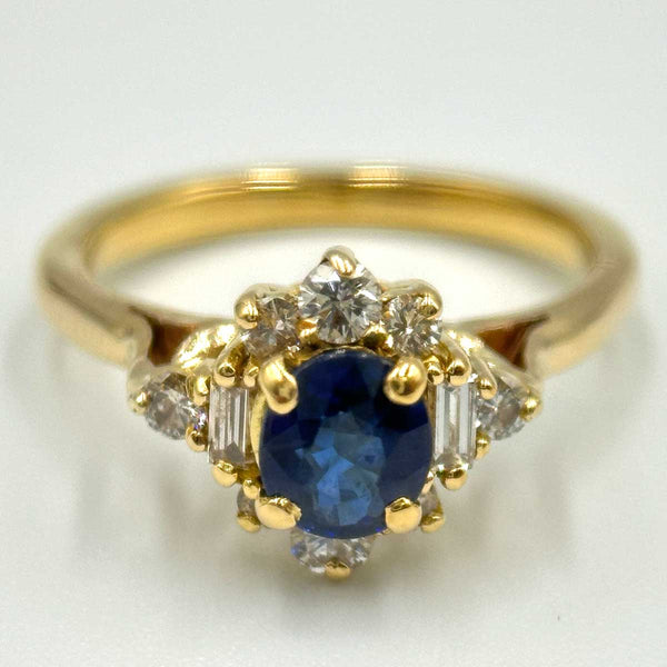 18K Yellow Gold Sapphire and Diamond Ladies Ring