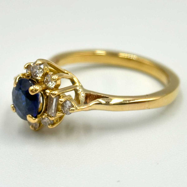 18K Yellow Gold Sapphire and Diamond Ladies Ring