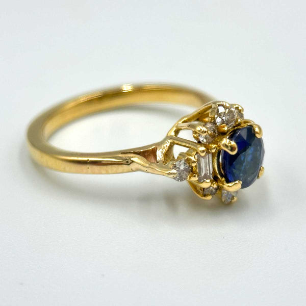 18K Yellow Gold Sapphire and Diamond Ladies Ring