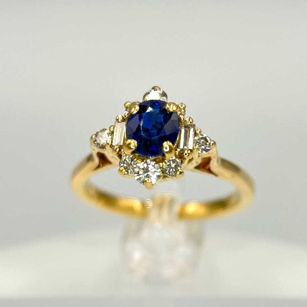 18K Yellow Gold Sapphire and Diamond Ladies Ring