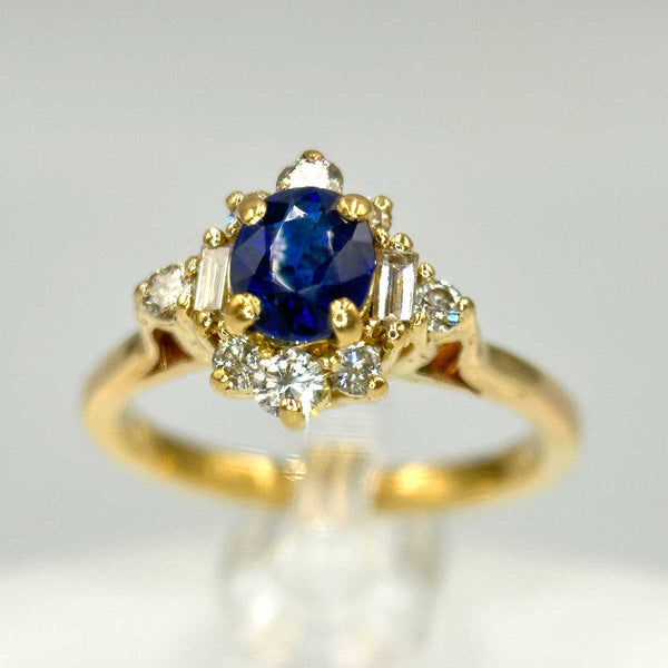 18K Yellow Gold Sapphire and Diamond Ladies Ring