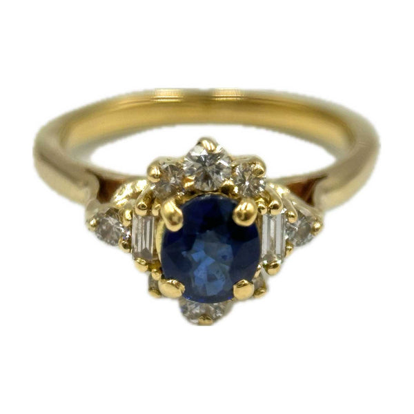 18K Yellow Gold Sapphire and Diamond Ladies Ring