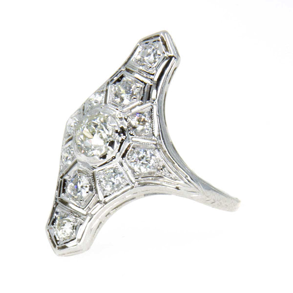 Art Deco 18k Diamond Cocktail Engagement Ring