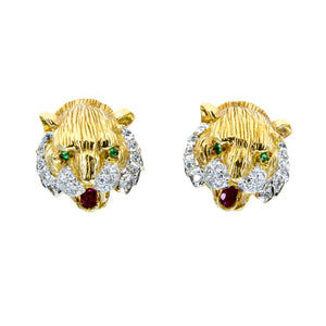 Vintage Diamond Ruby & Emerald Lion Head Cufflinks - Chicago Pawners & Jewelers
