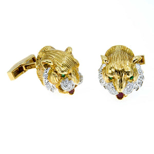 Vintage Diamond Ruby & Emerald Lion Head Cufflinks - Chicago Pawners & Jewelers