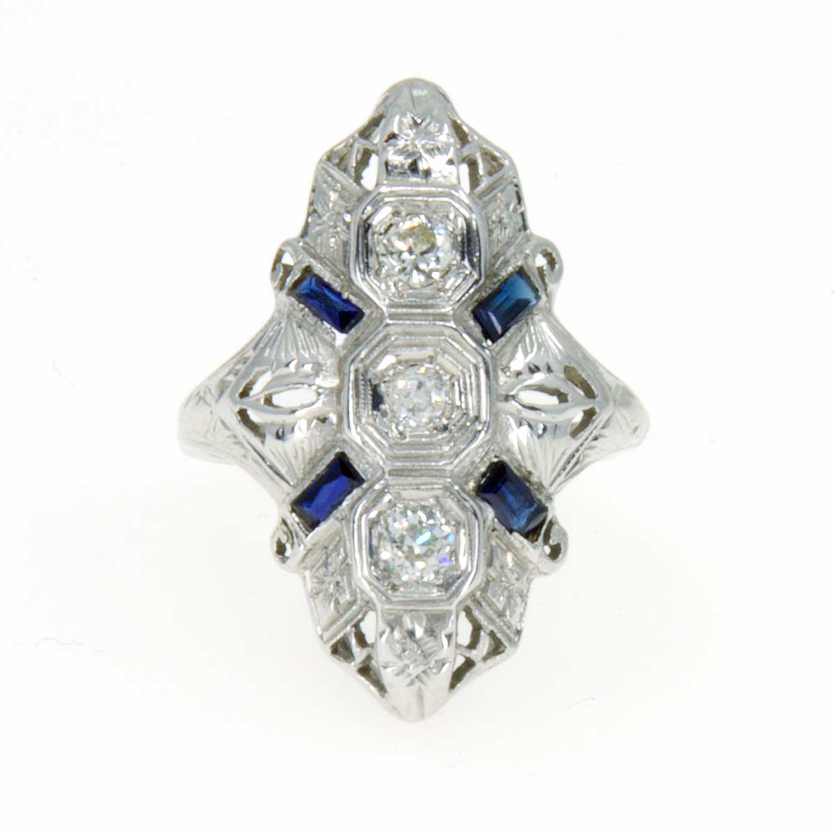 1920s Sapphire & Diamond Filigree Ring | Chicago Pawners & Jewelers