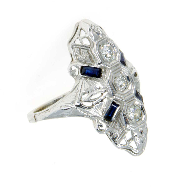1920s Sapphire & Diamond Filigree Ring - Chicago Pawners & Jewelers