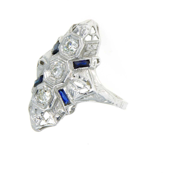 1920s Sapphire & Diamond Filigree Ring - Chicago Pawners & Jewelers