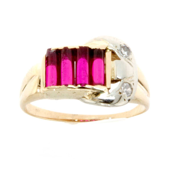 1940s Retro Ruby & Diamond Buckle Ring