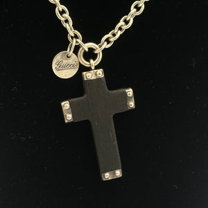 Gucci Wood Cross Pendant on Sterling Silver Chain - Chicago Pawners & Jewelers