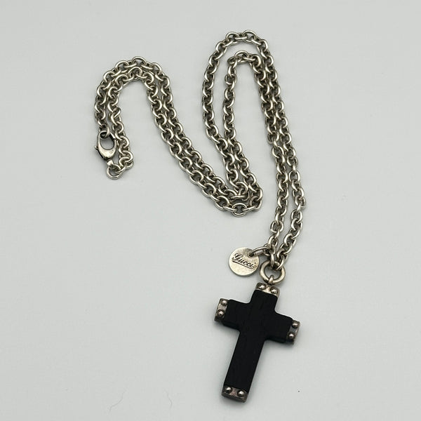 Gucci Wood Cross Pendant on Sterling Silver Chain - Chicago Pawners & Jewelers