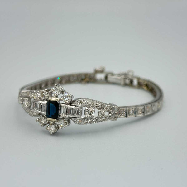 Art Deco Sapphire and Diamond White Gold Bracelet