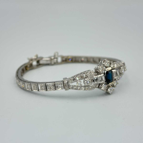 Art Deco Sapphire and Diamond White Gold Bracelet