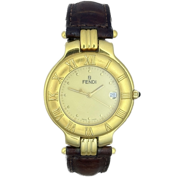 Fendi 900G Watch - Gold Dial, Brown Band