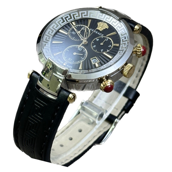 Versace Revive Chronograph Mens Watch - Black Dial, Black Leather Strap - Chicago Pawners & Jewelers