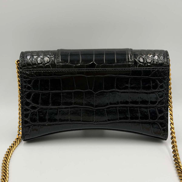 Balenciaga Hourglass Wallet on Chain - Black Crocodile Embossed Leather