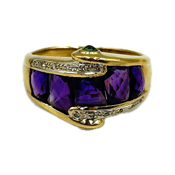 Bellarri 18k Yellow Gold and Amethyst Asymmetrical Bypass Cocktail Ring