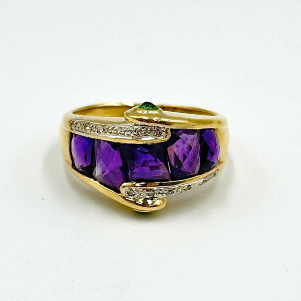Bellarri 18k Yellow Gold and Amethyst Asymmetrical Bypass Cocktail Ring