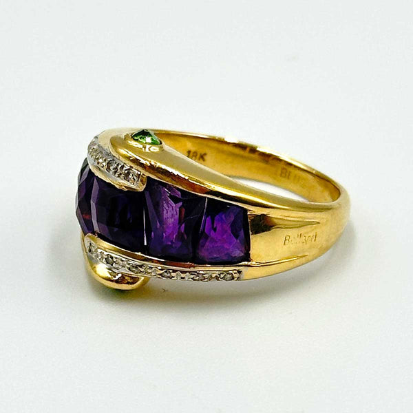 Bellarri 18k Yellow Gold and Amethyst Asymmetrical Bypass Cocktail Ring