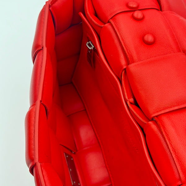 Bottega Veneta Nail Polish Red Woven Leather Maxi Weave Padded Cassette Chain Bag
