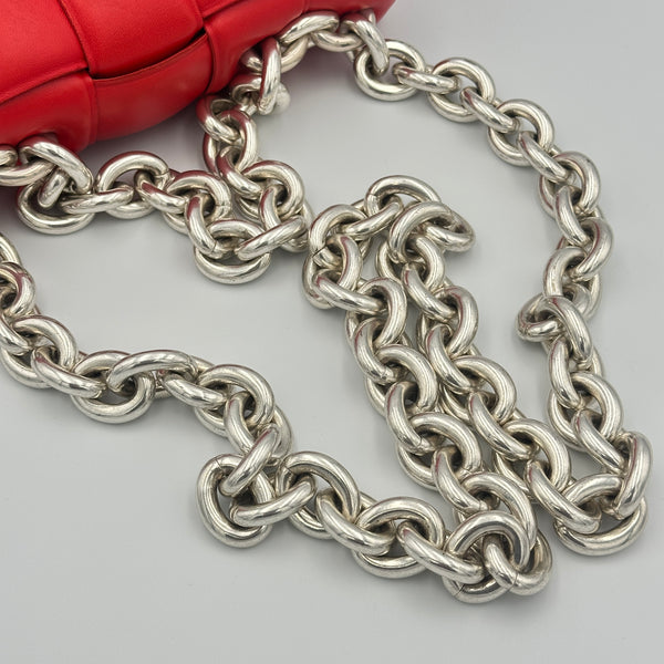 Bottega Veneta Nail Polish Red Woven Leather Maxi Weave Padded Cassette Chain Bag