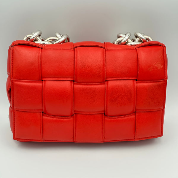 Bottega Veneta Nail Polish Red Woven Leather Maxi Weave Padded Cassette Chain Bag
